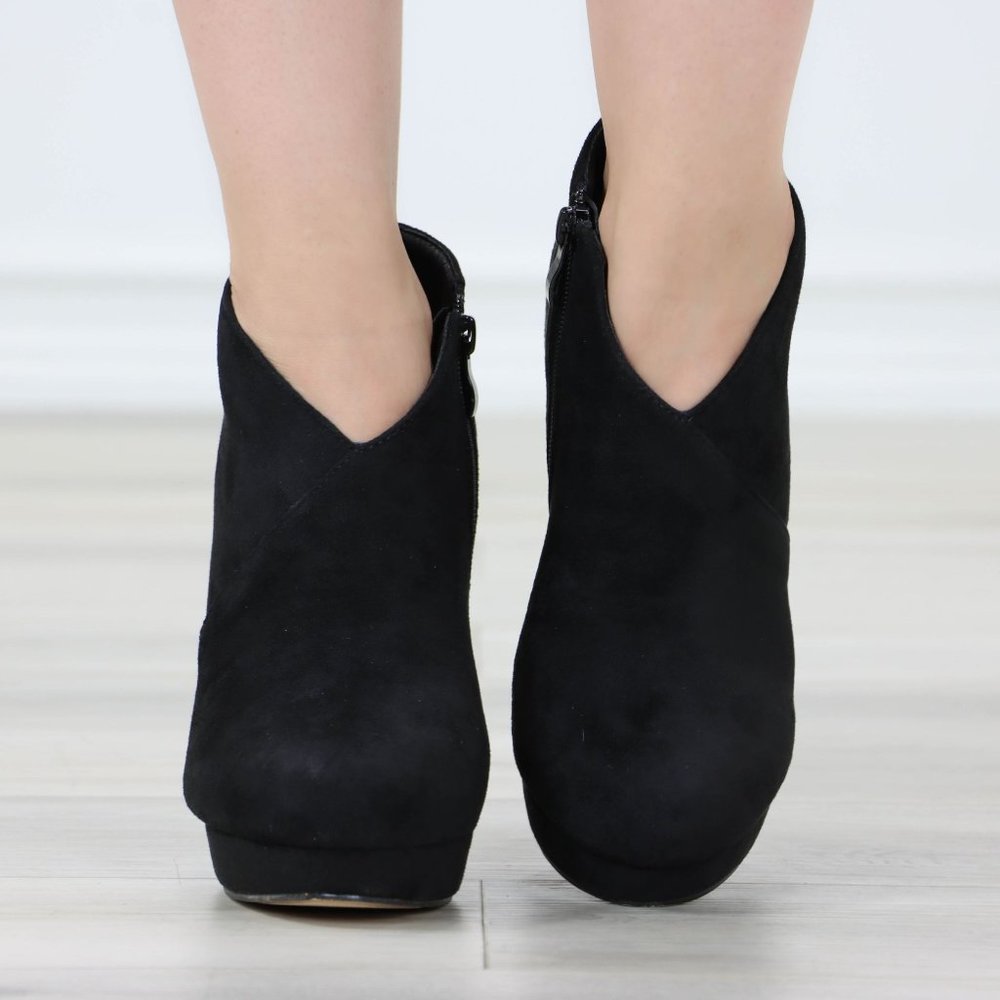 Black High Heel Platform Ankle Boots Stilettos Faux Suede - Picture 9 of 12